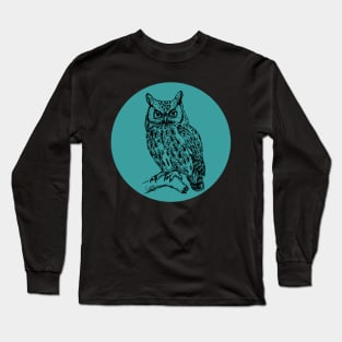 Halloween Owl, Portents, Omens, Signs, and Fortunes - Teal and Black Style Long Sleeve T-Shirt